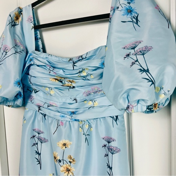 Self-Portrait Watercolour Puff Sleeve Taffeta Blue Floral Midi Maxi Dress 4 S - Picture 5 of 15